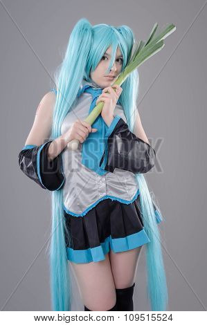 Woman with leek