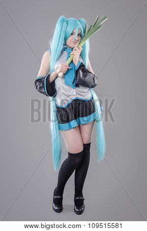 Woman with leek