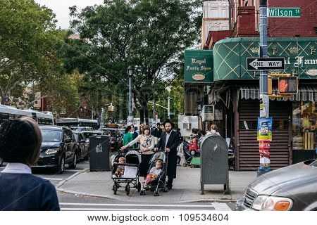 Jewish Hassidic Pair Cross The Street.