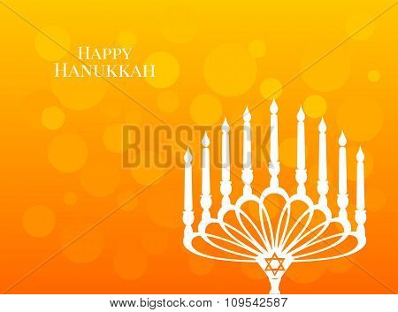 Beautiful lettering calligraphy white text. Calligraphy inscription Happy Hanukkah candle on a candl