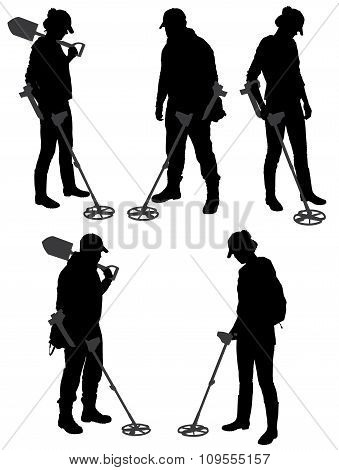 Detectorists Silhouette On White Background