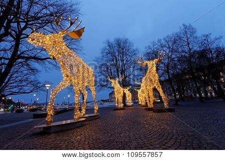 Christmas Moose Herd Made Of Led Light