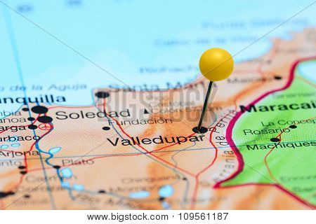 Valledupar pinned on a map of America