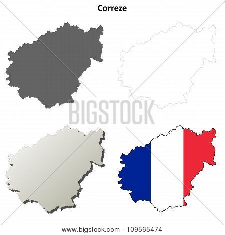 Correze, Limousin outline map set