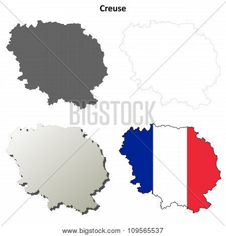 Creuse, Limousin outline map set