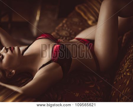 Sexy beautiful blonde girl in underclothes