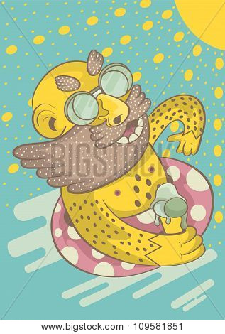 A Man In Sunglasses With A Beard Swimming In The Sea Under The Sun
