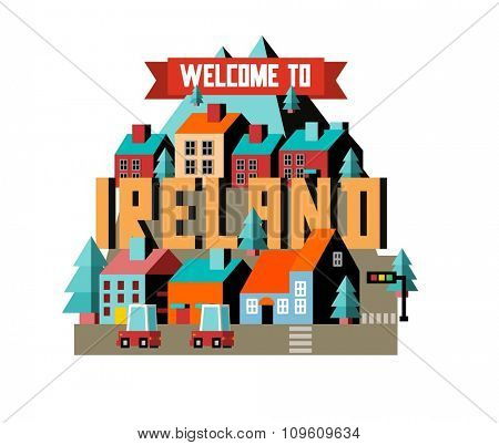 Ireland in europe is a beautiful country to visit. vintage vector illustration.