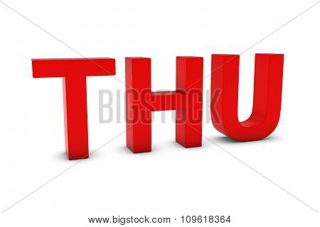 Thu Red 3D Text - Thursday Abbreviation Isolated On White