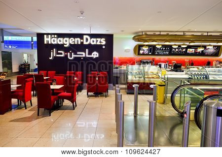DUBAI, UAE - NOVEMBER 16, 2015: interior of Dubai Airport. Dubai International Airport is the world's busiest airport by international passenger traffic.