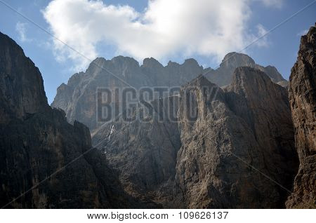 View of Gardena Pass in dolomite mountain unesco