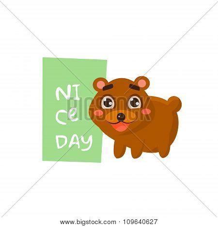 Cute bear with a sign for text
