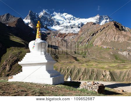 View Of Nun Kun Range With Buddhist Prayer Flags