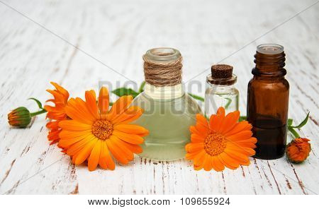 Flower Of Calendula Officinalis And Oils