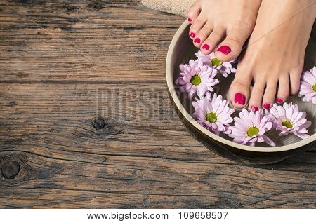 Close up of a female feet in spa salon