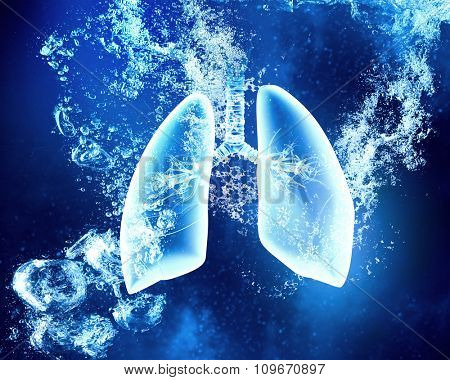 Human lungs under clear blue crystal water