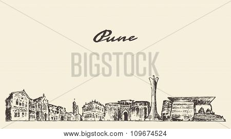 Pune skyline vector illustration hand drawn
