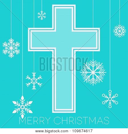 Merry Christmas with cross and snowflakes