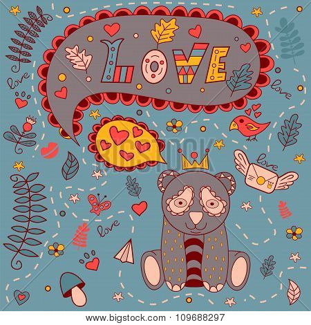 Love The Floral Frame, Vector Doodle . Greeting Card.