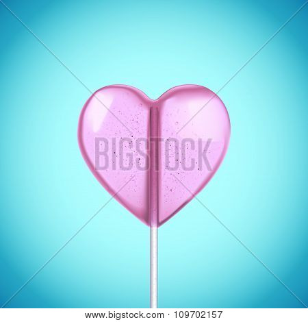 Vector realistic heart shaped hard candy on stick
