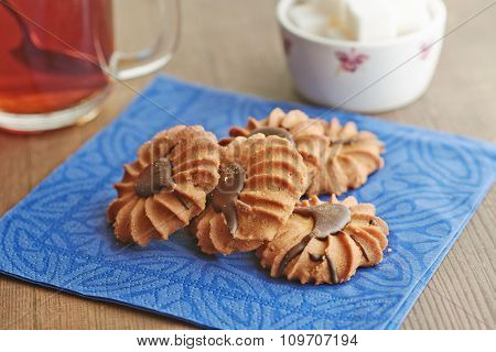 Cookies On A Blue Napkin