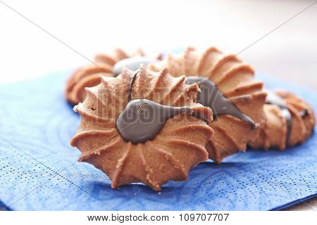 Cookies On A Blue Napkin Close Up