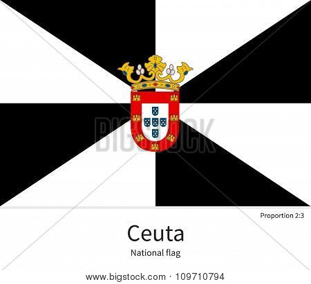 National flag of Ceuta with correct proportions, element, colors