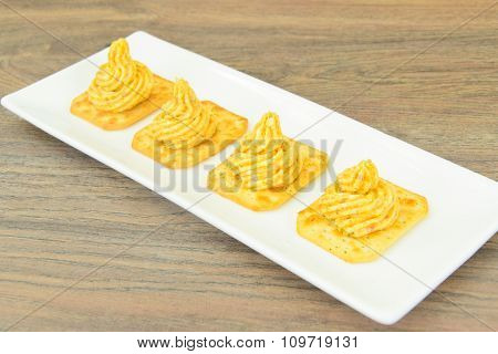 Forshmak: Herring with Butter, Carrots and Crackers.