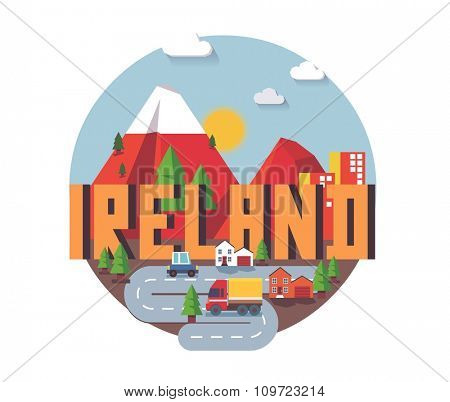 Ireland in europe is a beautiful country to visit. vintage vector illustration.