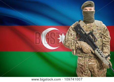 Soldier Holding Machine Gun With Flag On Background Series - Azerbaijan