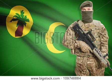 Soldier Holding Machine Gun With Flag On Background Series - Cocos (keeling) Islands
