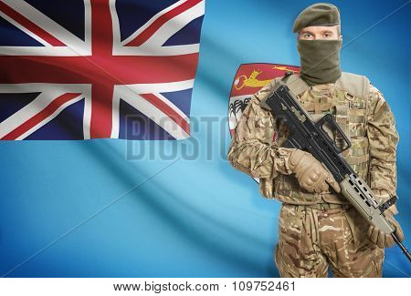 Soldier Holding Machine Gun With Flag On Background Series - Fiji