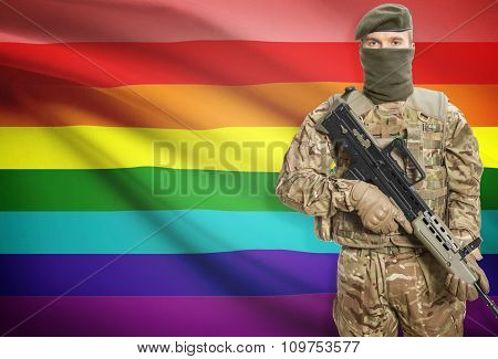 Soldier Holding Machine Gun With Flag On Background Series - Lgbt People