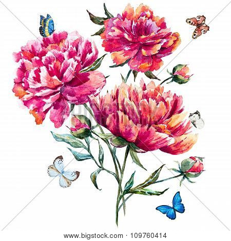 Watercolor raster peony