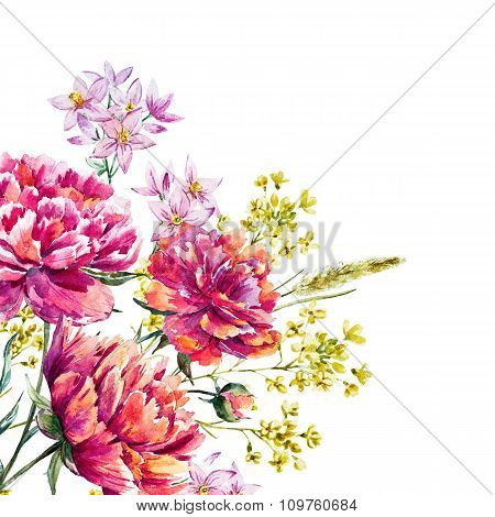 Watercolor raster peony