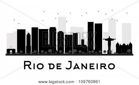 Rio de Janeiro City skyline black and white silhouette. Vector illustration. Simple flat concept for tourism presentation, banner, placard or web. Business travel concept. Cityscape with landmarks