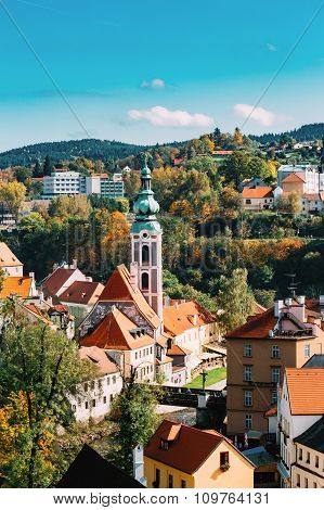 Cityscape of Cesky Krumlov, Czech republic. Sunny autumn day