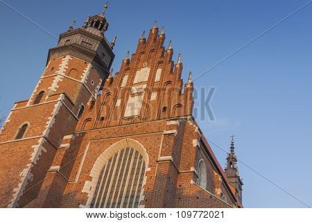 Poland, Kraków, Kazimierz, Bell Tower And West  End Of Corpus Christi Gothic Church
