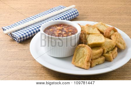 Fried Tofu Bubble Served With Sweet Spicy Sauce