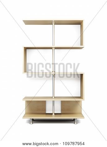 Wooden Shelves On A Chrome Rack. 3D.