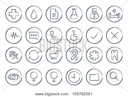 Sketch medical linear icons set