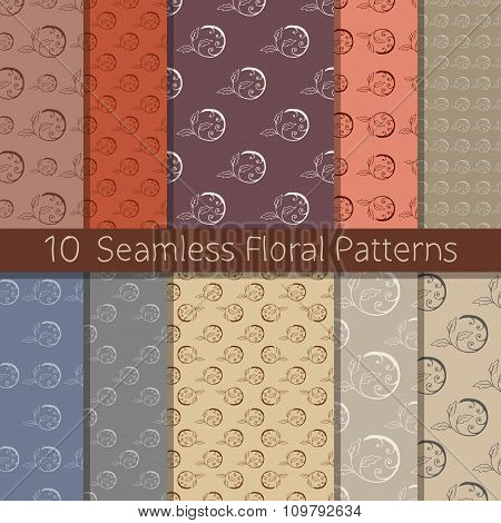 Hand Drawn Floral Seamless Pattern Set