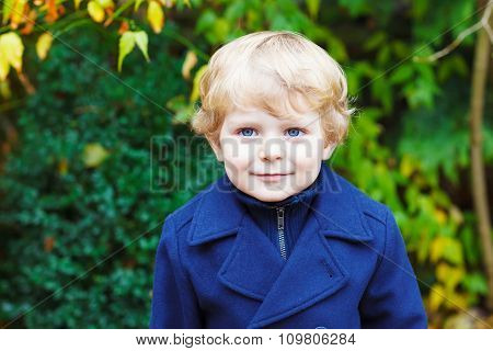 Portrait of little toddler boy on autumn day