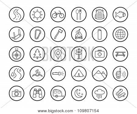 Camping equipment silhouettes set