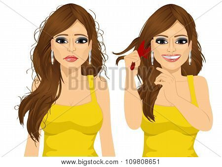 woman with long tangled hair