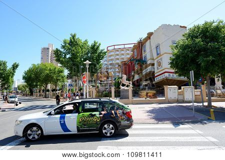 Mallorca, Spain - May 28: The Taxi Car And Tourists Enjoiying Their Vacation Near Katmandu Park On M