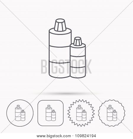 Shampoo bottles icon. Liquid soap sign.