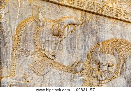 Lion and bull relief detail Persepolis