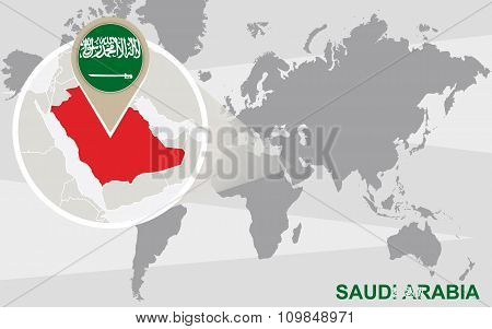 World Map With Magnified Saudi Arabia