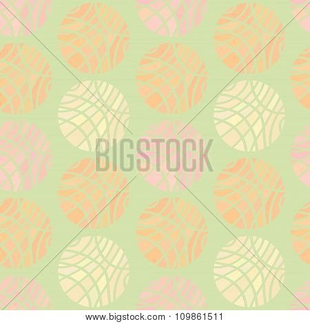 Striped Spheres Of Different Pastel Colors On Light Pale Green Background